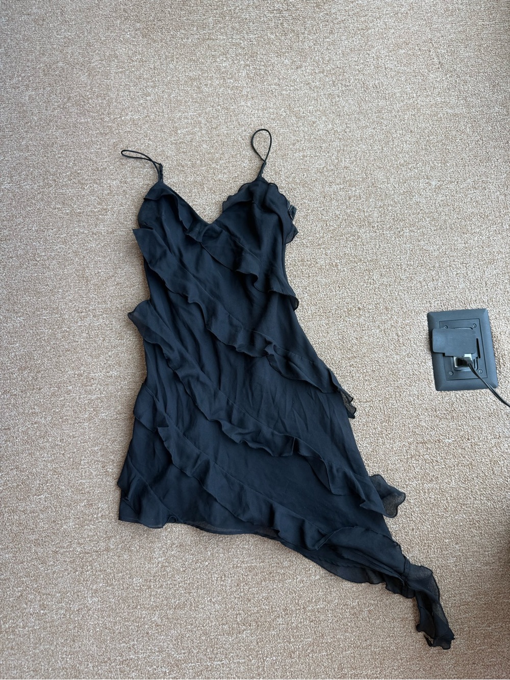 Abercrombie & Fitch Black Asymmetrical Ruffle Slip Dress